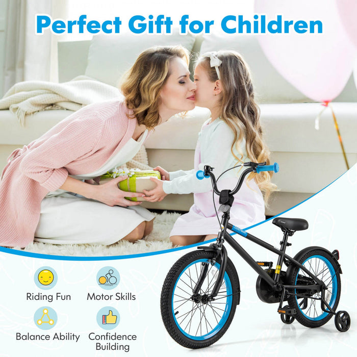 Costway 18" Kids Bike With Adjustable Saddle Handlebar Removable Training Wheels Handbrake Black