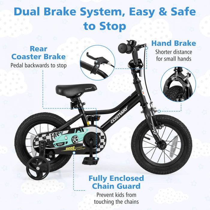 Costway 12" Kids Training Bike With Removable Training Wheels Pneumatic Tires Black