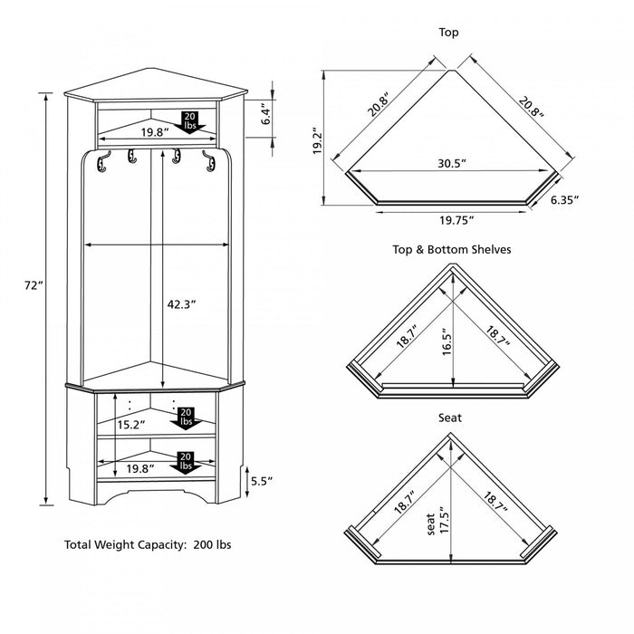 Prepac Corner Hall Tree - White