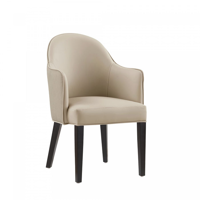 Hillman Modern Wood Vegan Leather and Velvet Armchair in Sand Dining Chair 