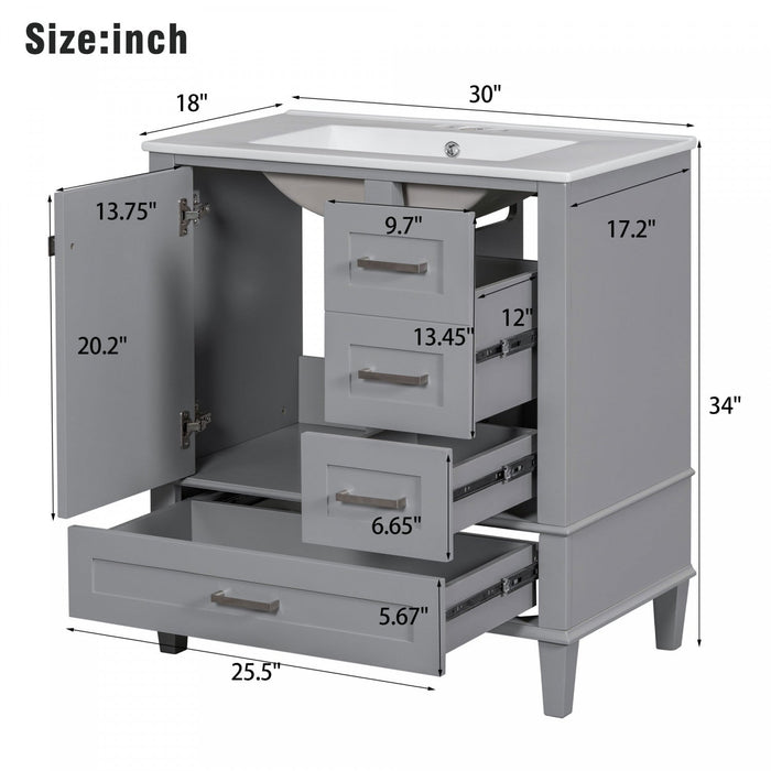 Katherine 30\" Solid Wood Bathroom Vanity With Sink Combo - Grey 