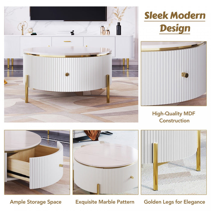 Nelson 31.5\" Modern Round Coffee Table With 2 Storage Drawers - White 