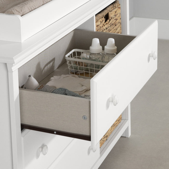 Cotton Candy Changing Table With Removable Rim, Drawers, And Open Storage - Pure White 