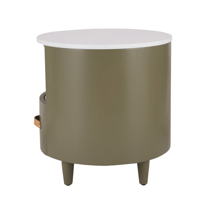 Olivia Modern Curved Design Round Nightstand with Storage Drawer,Green  