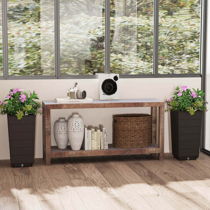 Costway 23" Tall Planter Set Of 2 For Indoor/ Outdoor Use Large Self-watering Plant Pot Brown