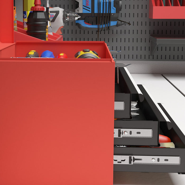Durhand 3 Drawer Tool Box With Metal Latch Portable Tool Chest Red