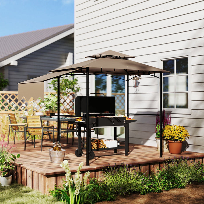 Outsunny 8' X 5' Grill Gazebo, Double Tiered Barbecue Gazebo, Khaki