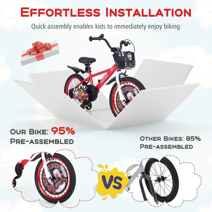 Costway 18" Kid's Bike For 4-8 With Height-adjustable Handlebar & Saddle Handbrake Red