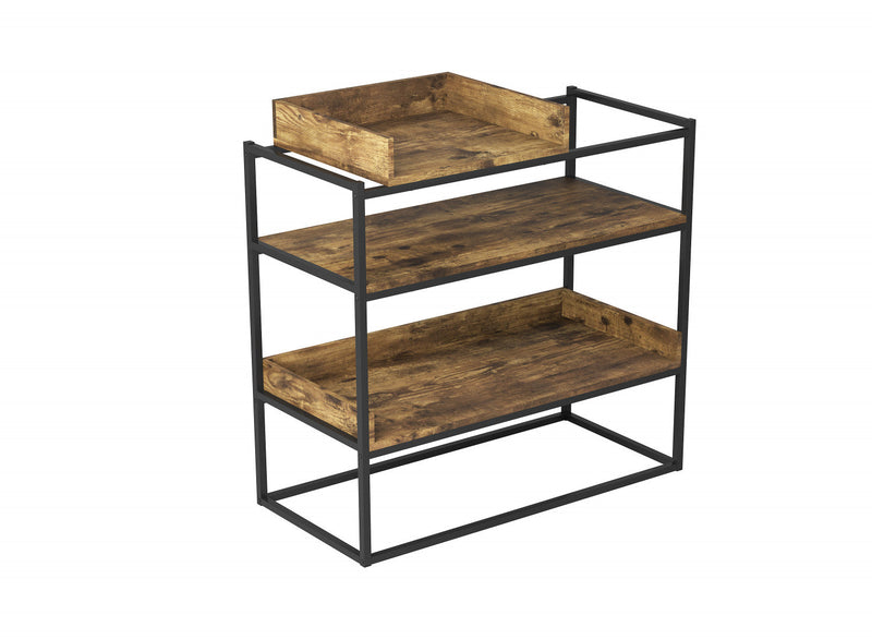 32” Console Table With Storage Shelf Brown Reclaimed Wood Black Metal 