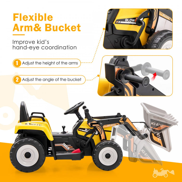 Costway Kids Ride On Excavator Digger 12v Electric Tractor Rc W/ Digging Bucket Yellow