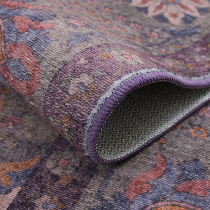 Aqua Brown Flora Washable Non-slip Low Pile Area Rug 5'x7' 
