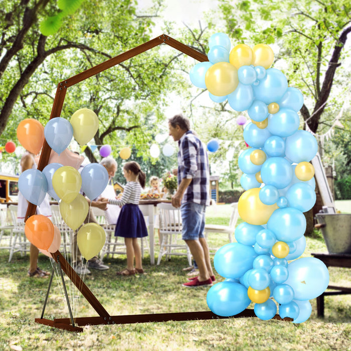 Outsunny 7ft Wedding Arch, Heptagon Wooden Arch For Ceremony, Brown
