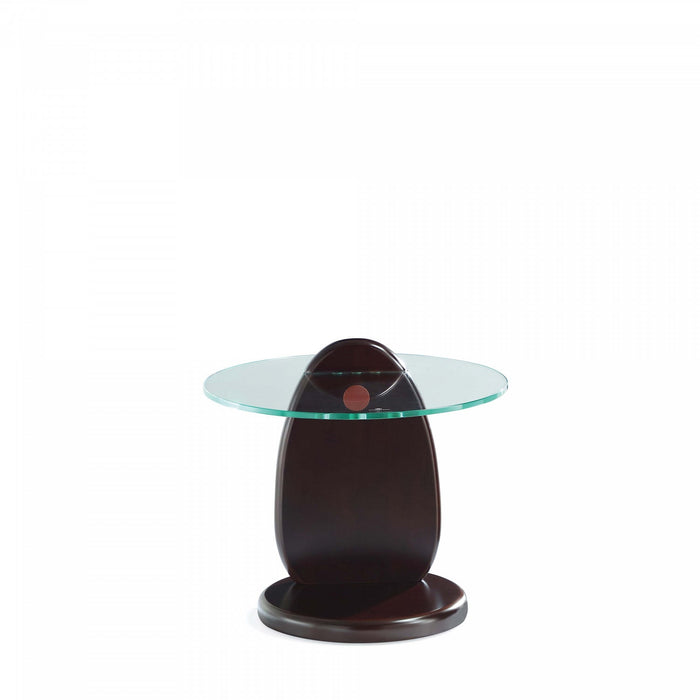 Artesia Modern Glam Glass Top Wood End Table in Walnut 