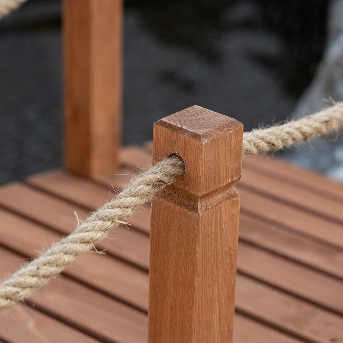 Outsunny 5ft Wooden Garden Bridge Outdoor Decorative Arc Footbridge With Hemp Rope Railings & Fir Co