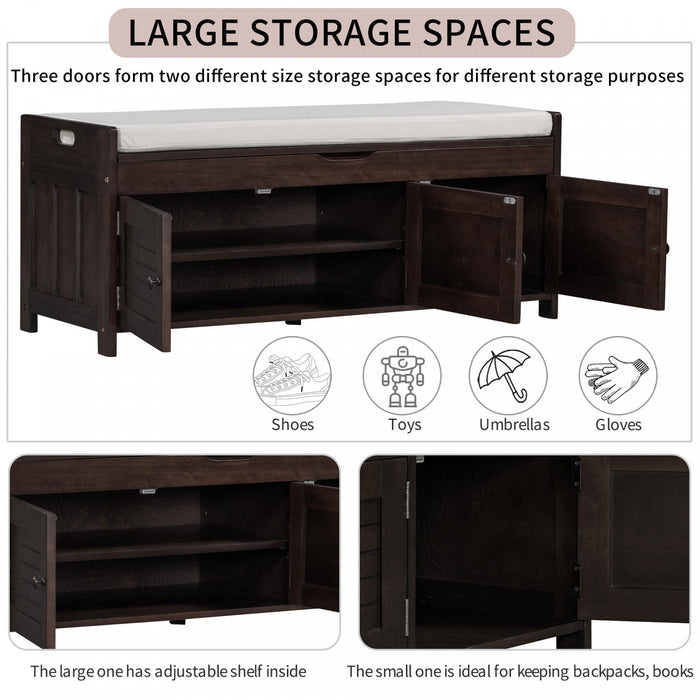 Olivia Pine Wood Storage Bench With 3-door Shoe Cabinet With Hidden Compartment - Espresso 
