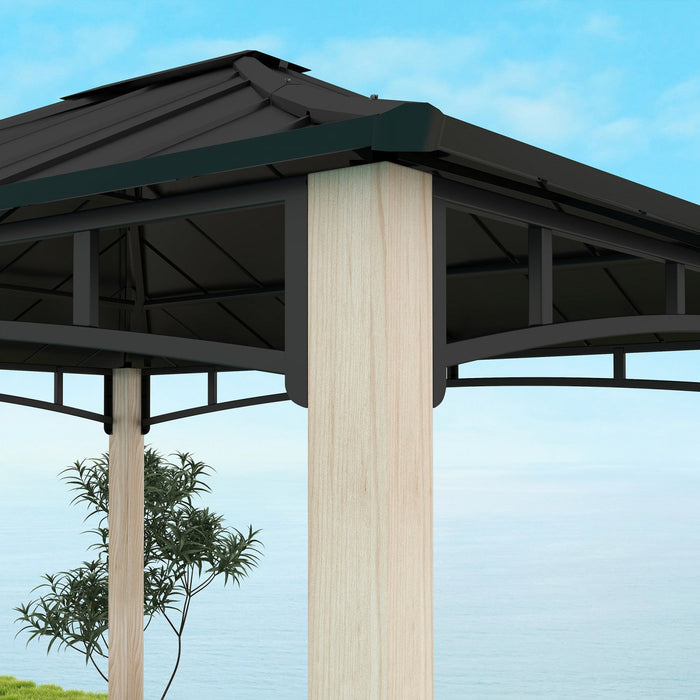Outsunny 10' X 12' Hardtop Gazebo With Metal Roof, Wood Grain Frame