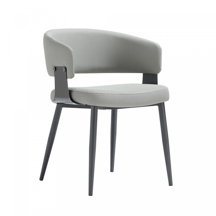 Luce Modern Metal Textured Vegan Leather Dining Chair in Stone Gray 
