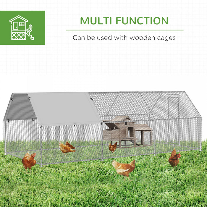 Pawhut 9.2' X 18.7' Metal Chicken Coop, Galvanized Walk-in Hen House, Poultry Cage Outdoor Backyard 