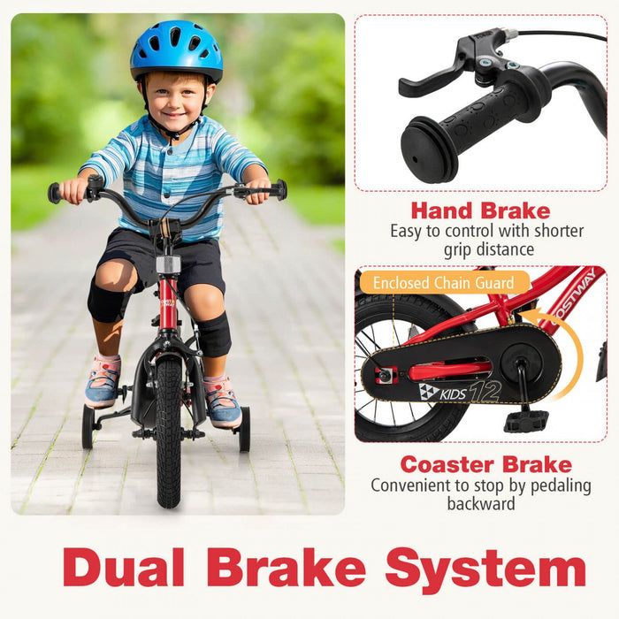 Costway 12" Kids Bike For 3-4 Years Old Boys & Girls With Adjustable Seat Handbrake Reflectors Red