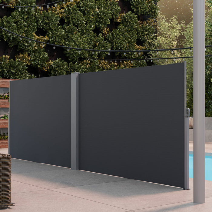 Outsunny Retractable Double Side Awning, Outdoor Privacy Screen, Grey