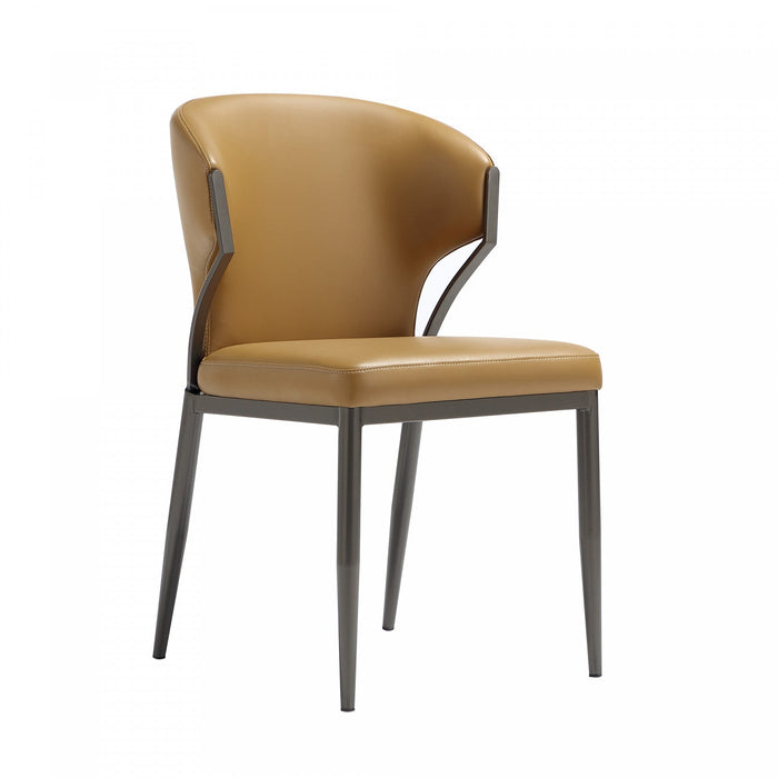 Kirsten Modern Metal Vegan Leather Dining Chair in Camel - Set of 2 Armoire 