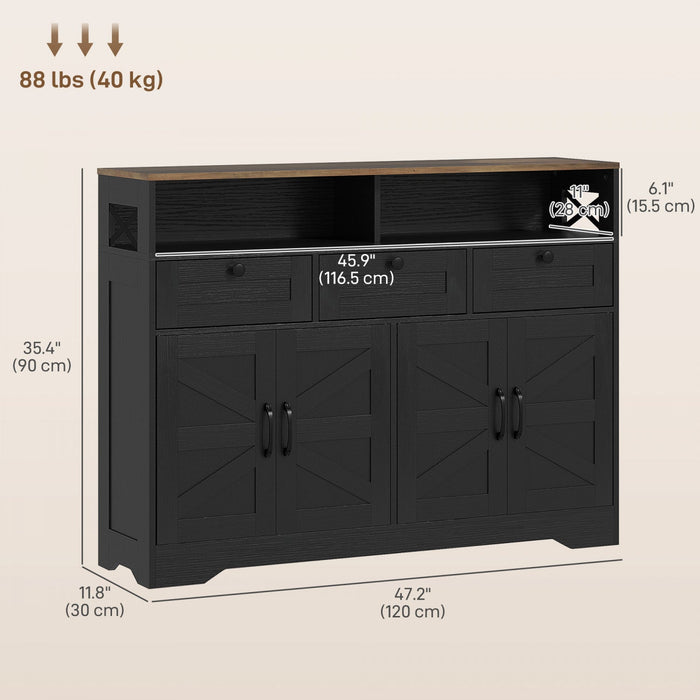 HOMCOM Sideboard, Buffet Cabinet with 4 Barn Doors and 3 Drawers Black