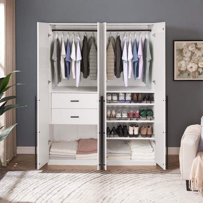 Lee Modern 2-Piece Wardrobe Closet in White Armoire 