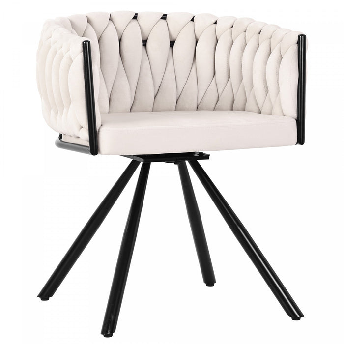 Amelia Velvet Swivel Dining Chairs with Tufted Upholstered and Metal Legs Set of 2, Beige  