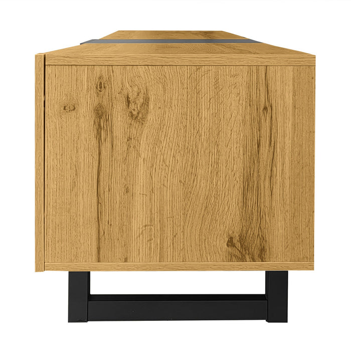 Dominic U-shaped Metal Legs Modern Tv Stand With 3 Doors And 2 Compartments,black/natural Tv Stand 