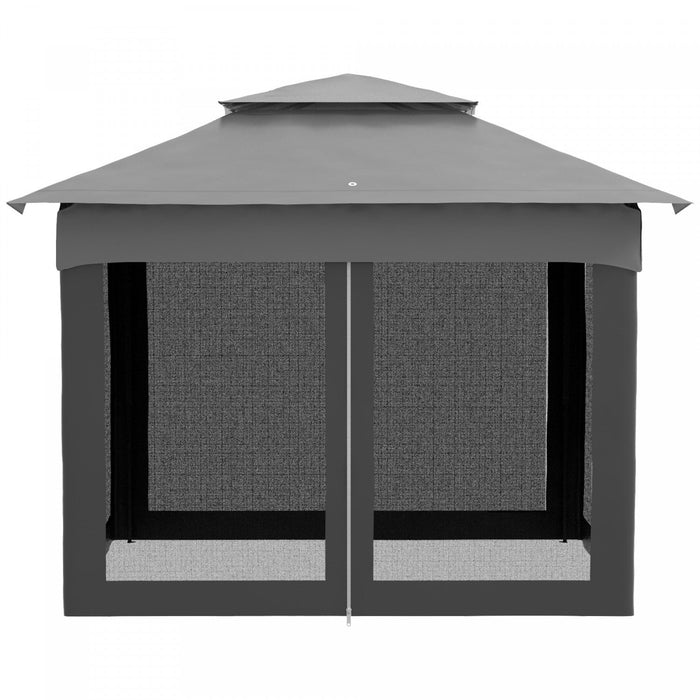 11'x11' Pop Up Canopy 2-tier Soft Top Gazebo W/ Mesh Netting, Light Grey