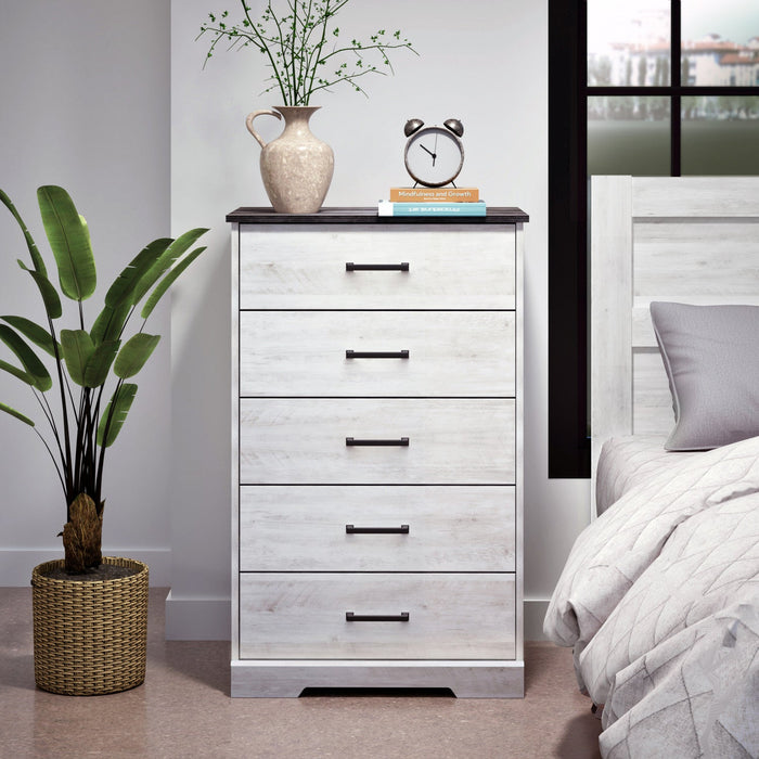 Prepac Rustic Ridge 27.5\" 5-Drawer Chest - Washed White