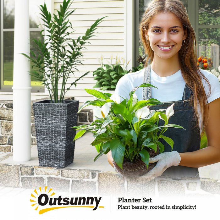 Outsunny Set of 3 Tall Planters, Indoor and Outdoor Flower Pot Set, Grey