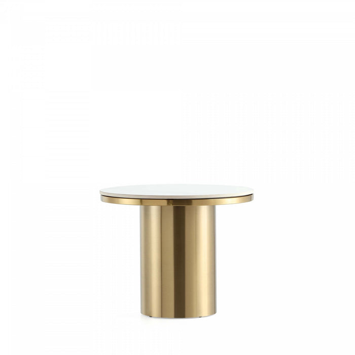 Glenn Modern Glam Sintered Stone Top End Table in Gold 