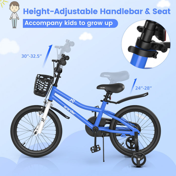 Costway 18" Kid's Bike With Removable Training Wheels & Basket For 4-8 Years Old Blue
