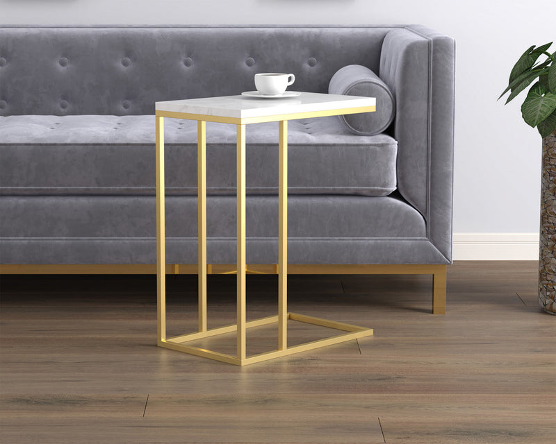 19” C-Shaped Marble Gold Metal End Table With Metal Frame - Multicolour 