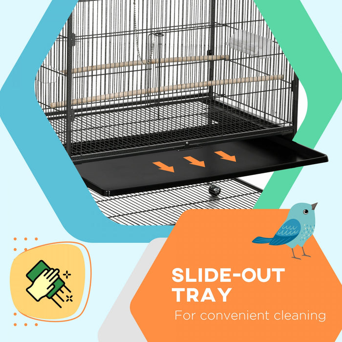 Pawhut 60\" Bird Cage With Stand For Cockatiels Canaries Lovebirds Finches, Budgie Cage With Wheels, 