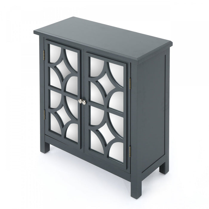 Joyce Solid Firwood Double Door Cabinet With Mirrored Finish,charcoal Grey Accent Cabinet 
