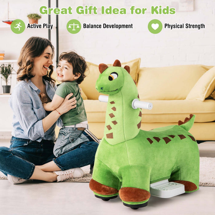 Costway 6v Kids Ride On Dinosaur With Padded Sea Foot Pedal Music Forward & Wheels