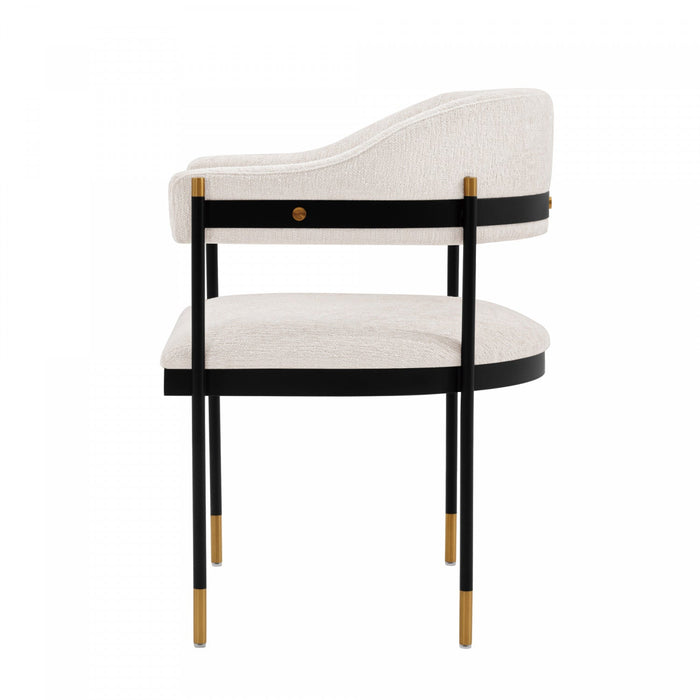 Lia Modern Metal Chenille Armchair in Cream - Set of 2 Dining Chair 