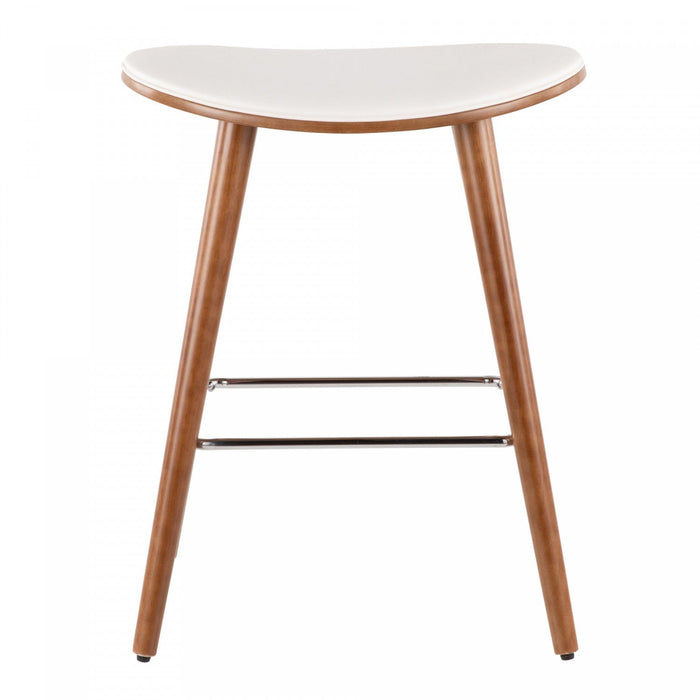 LumiSource Saddle White Faux Leather Mid-Century Modern Counter-Height Stool - Set of 2
