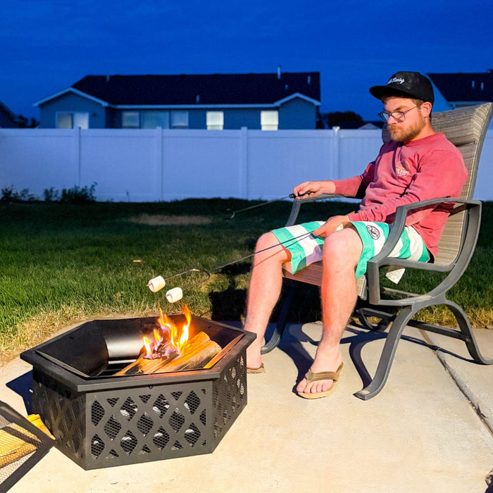 Outsunny 28" Outdoor Fire Pit Grill Firepit with Spark Screen, Poker, Black