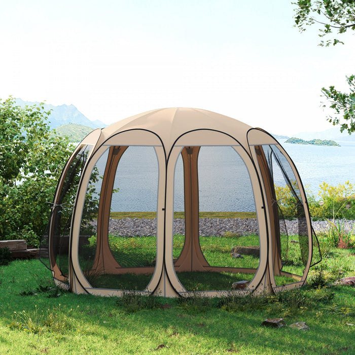 Outsunny 11' X 11.5' Screen Tent, Pop Up Gazebo With 2 Doors, Beige