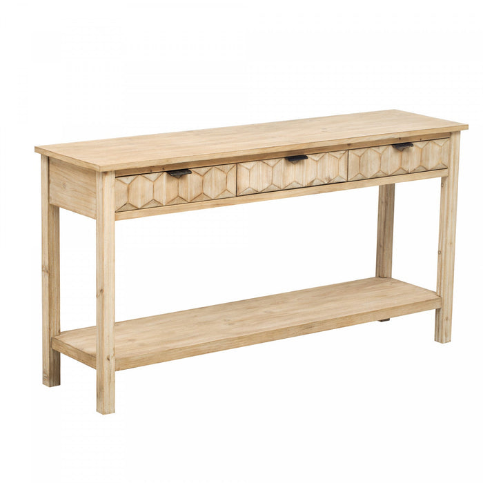 Oliver 60'' Fir Veneer Entryway Table with Honeycomb Design and Drawers, Natural Sofa Table  