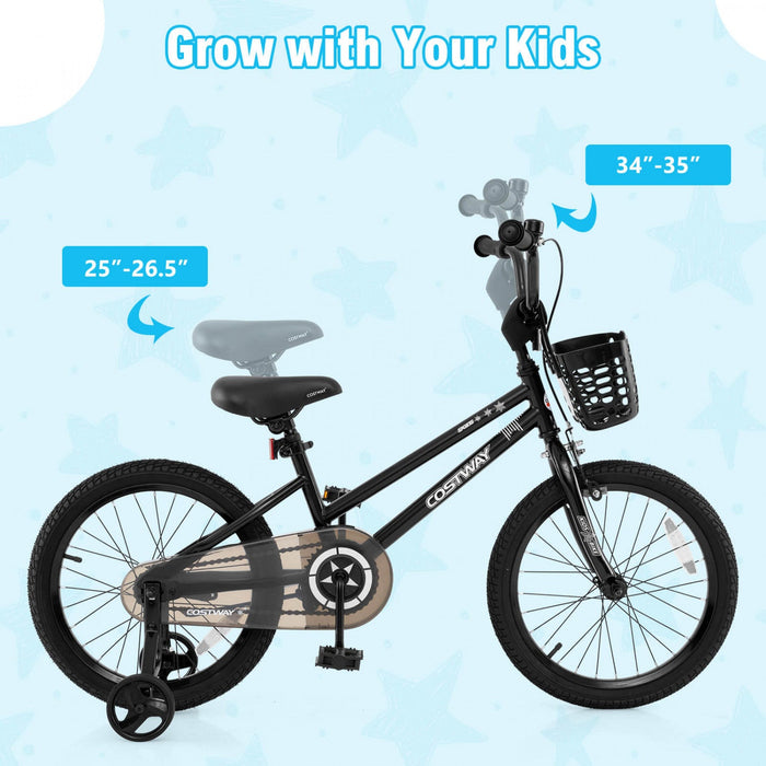 Costway 18" Kid's Bike With Training Wheels Adjustable Handlebar & Seat Handbrake Black