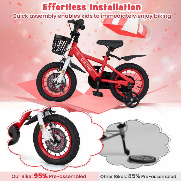 Costway 12" Kid's Bike For 3-4 With Height-adjustable Handlebar & Saddle Handbrake Red