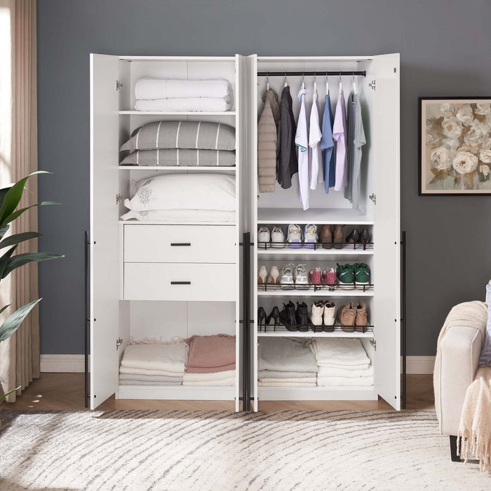 Lee Modern 2-Piece Wardrobe Closet in White Armoire 