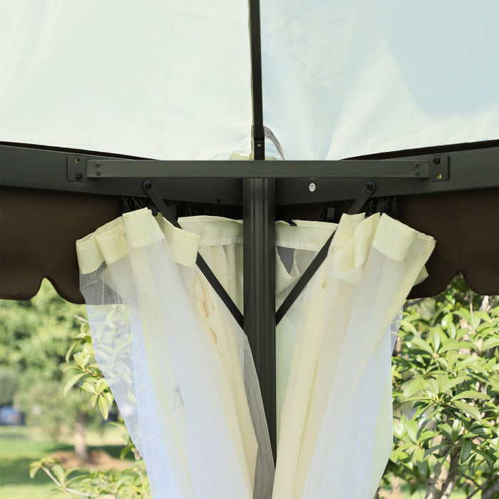 Outsunny 13' X 10' Outdoor Patio Gazebo Canopy With 2-tier Polyester Roof, Vented Mesh Sidewall & St