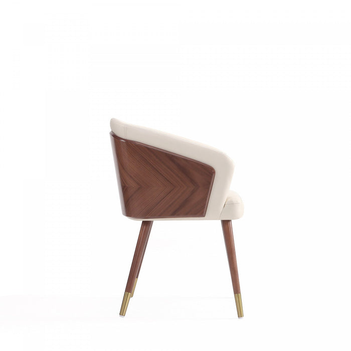 Reeva Modern Wood Vegan Leather Dining Chair in Cream - Set of 2 