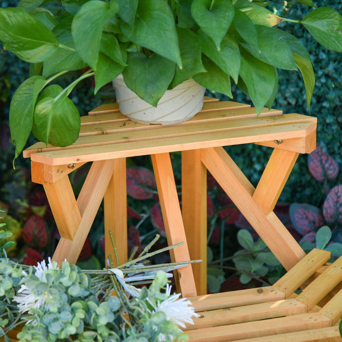 Outsunny Wooden Rustic 3-tier Raised Plant Stand With Slatted Shelves Indoor & Outdoor Display Rack 