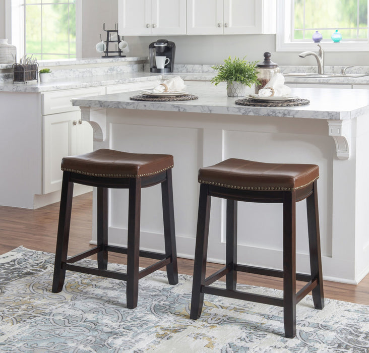 Claridge Faux Leather Backless Counter-Height Stool - Cognac